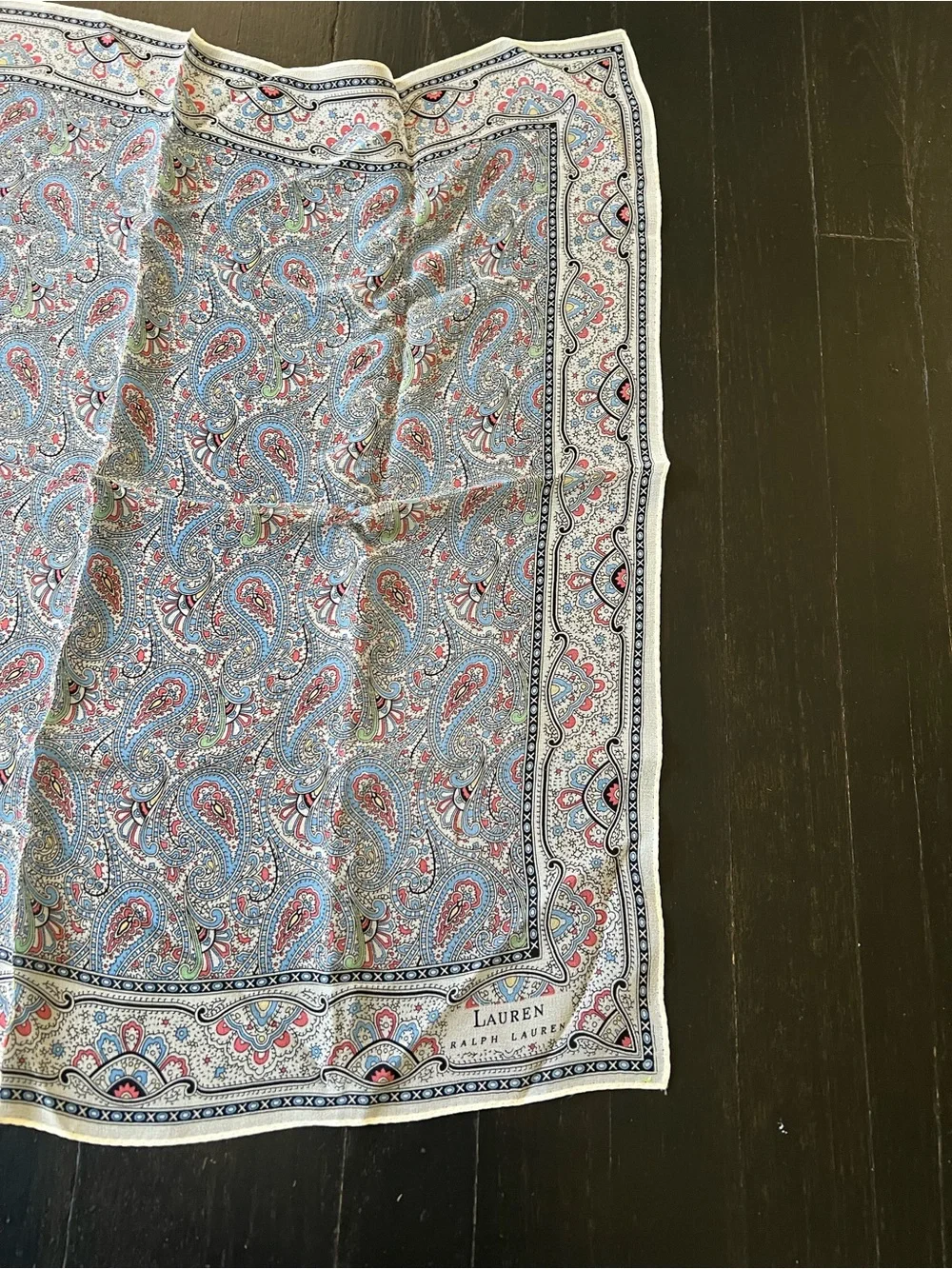Lauren Ralph Lauren Blue and Pink Paisley Silk Scarf